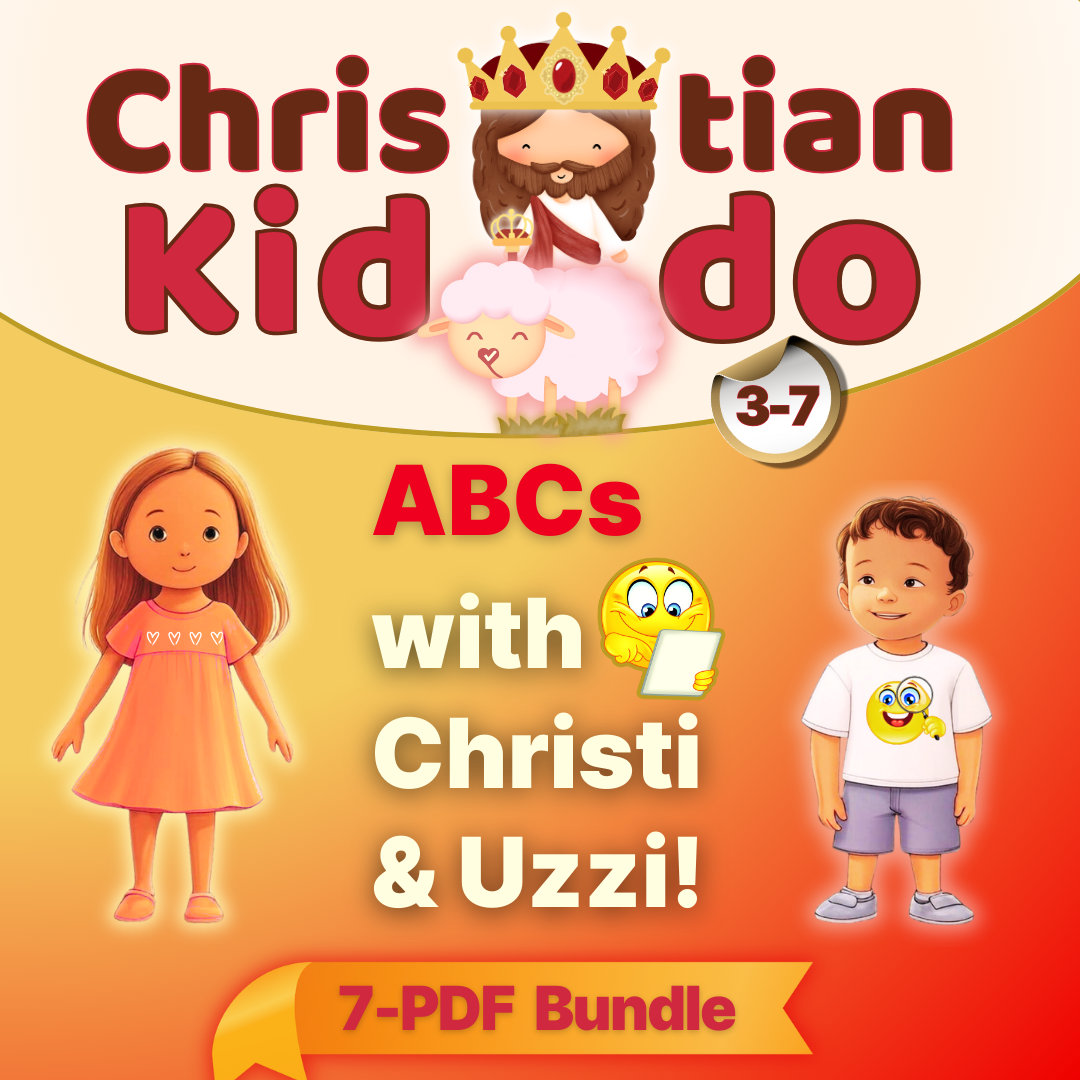 Christian Kiddo ABCs Bundle cover – 7-PDF educational set for children ages 3–7 with Christi and Uzzi characters