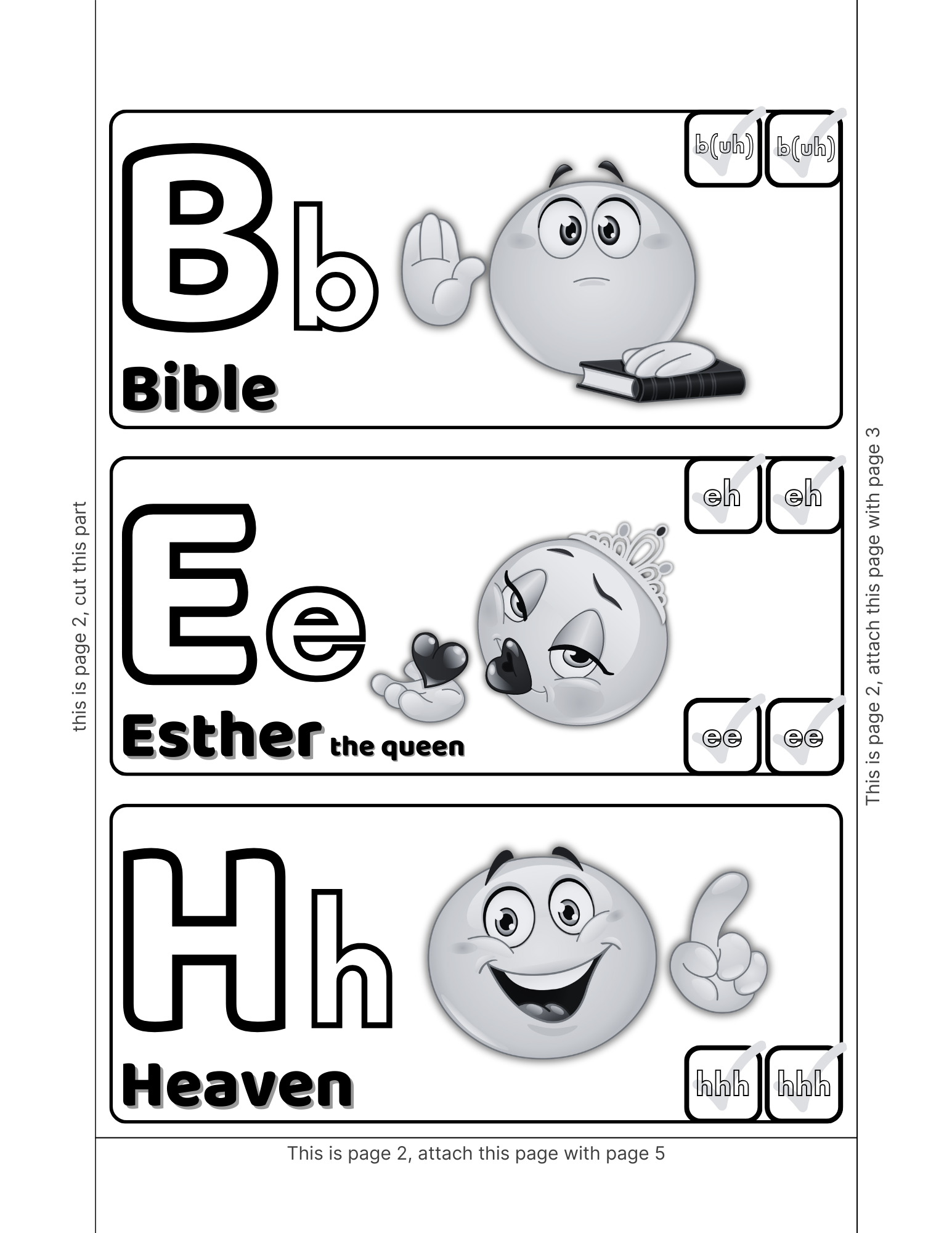 Printable page section of the alphabet sounds poster for ages 6–7 in grayscale from the Christian Kiddo ABC bundle.
