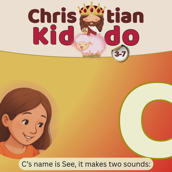 Short instructional video introducing the letter C name and sound for early alphabet learning, with subtitles.
