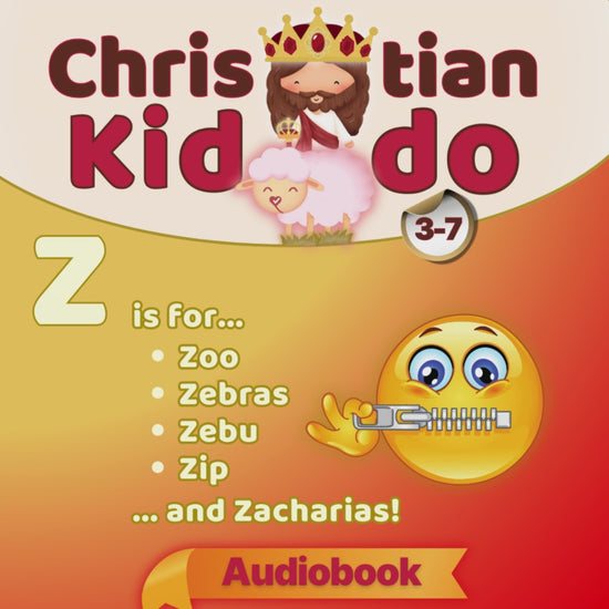 Story Z of the Christian Kiddo ABCs: Christi and Uzzi visit the zoo and learn about Zacharias using a writing tablet, with Jesus helping them.